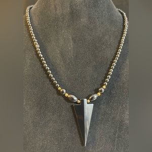 HEMATITE Arrowhead and Gold tone Beaded Necklace. Magnetic